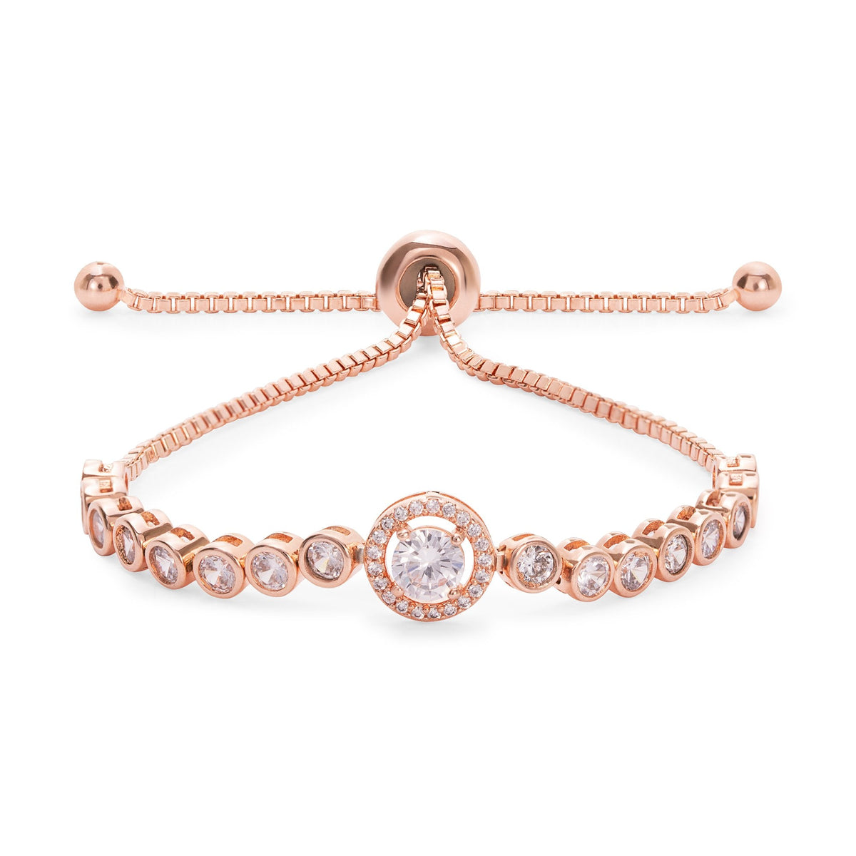 Rose Gold Plated Center Stone Tennis Toggle Bracelet