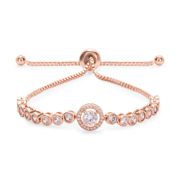 Rose Gold Plated Center Stone Tennis Toggle Bracelet