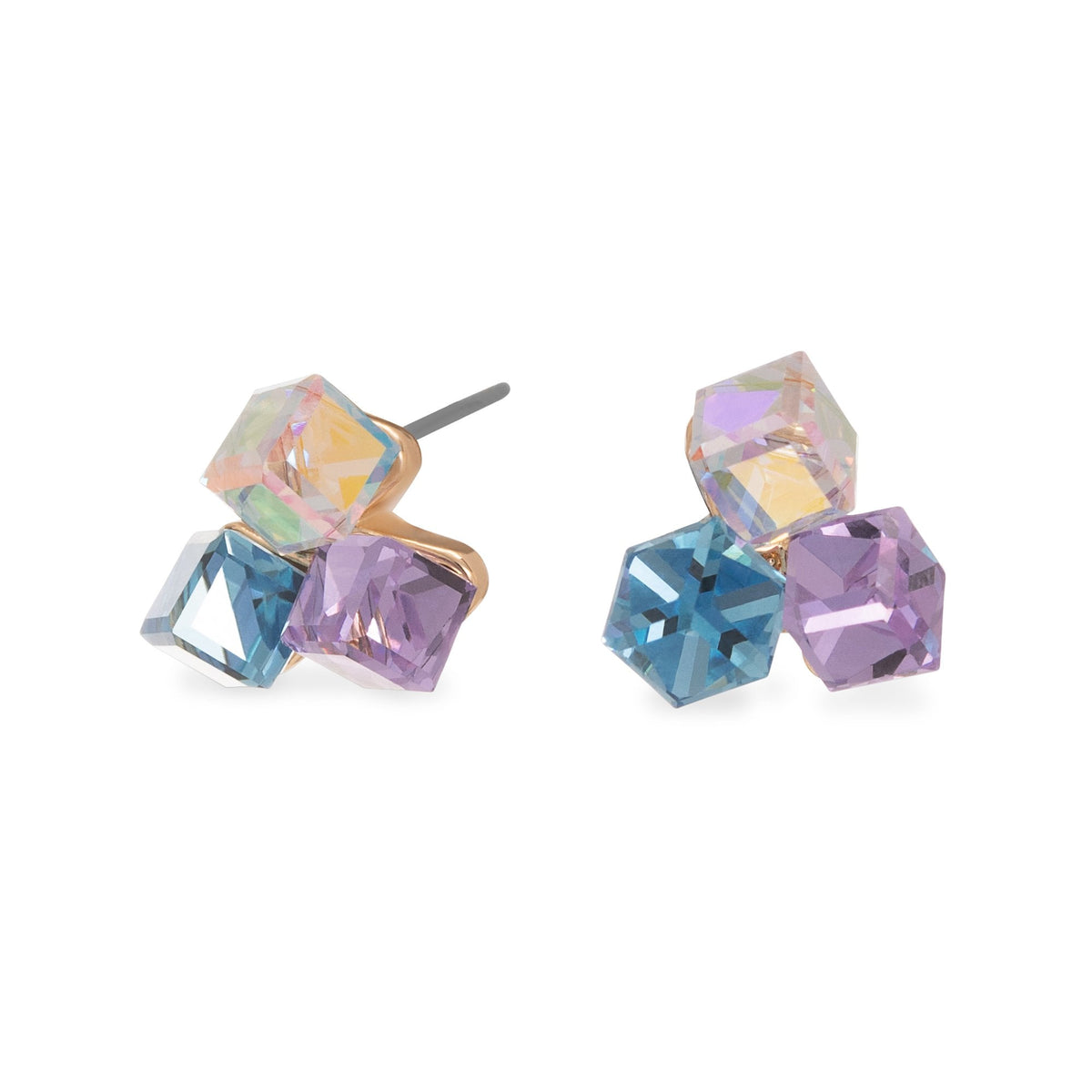 Jon Richard Radiance Collection Gold Plated Pink & Blue Crystal Triple Cube Stud Earrings
