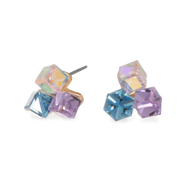 Jon Richard Radiance Collection Gold Plated Pink & Blue Crystal Triple Cube Stud Earrings