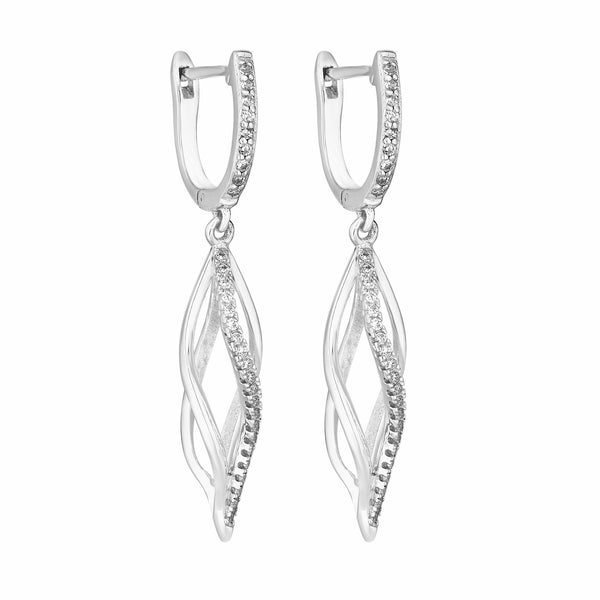 Sterling Silver 925 Cubic Zirconia Pointed Cage Hoop Drop Earring