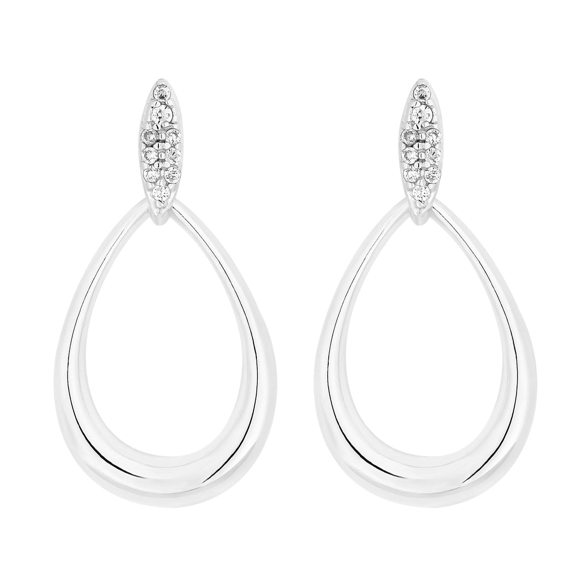 Sterling 925 Cubic Zirconia Pave Top Oval Open Drop Earring