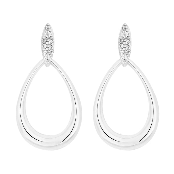 Sterling Silver 925 Cubic Zirconia  Pave Top Oval Open Drop Earring