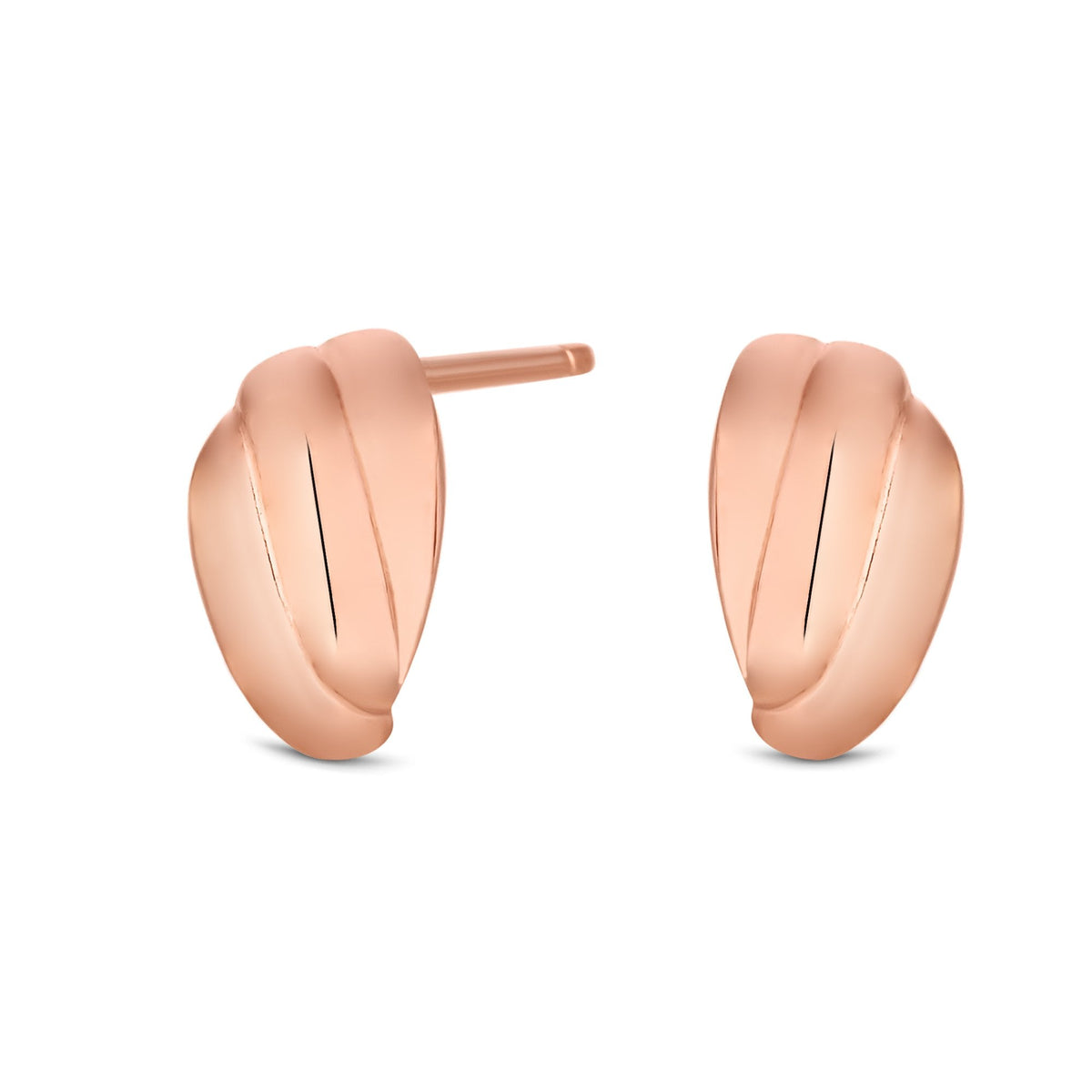 14ct Rose Gold Plated Sterling 925 Polished Mini Ridge Bead Stud Earrings