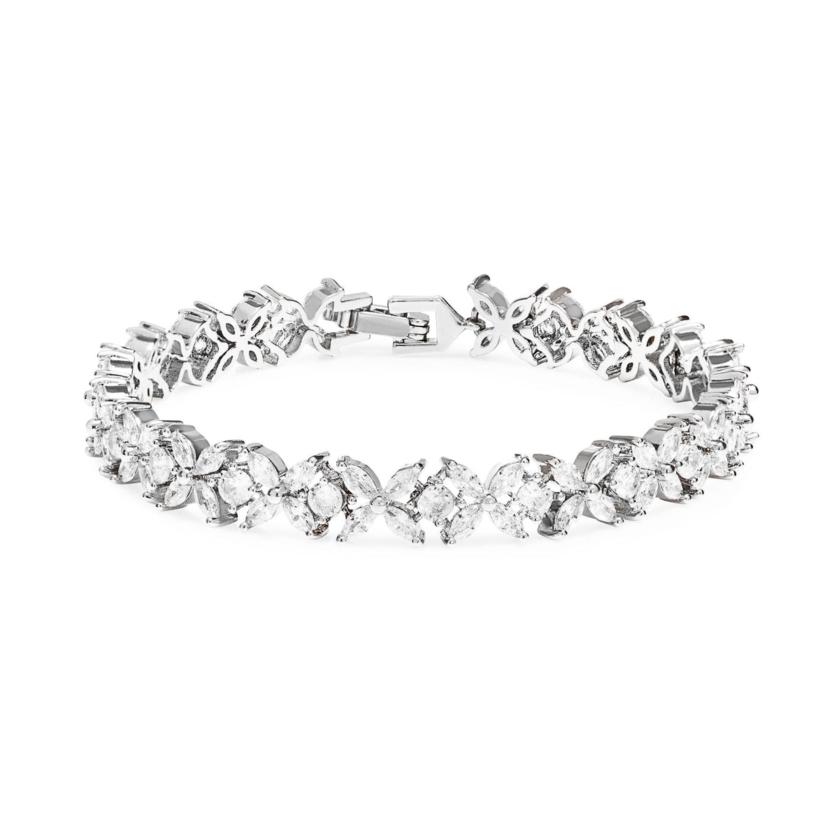 Silver Plated Cubic Zirconia Floral Tennis Bracelet