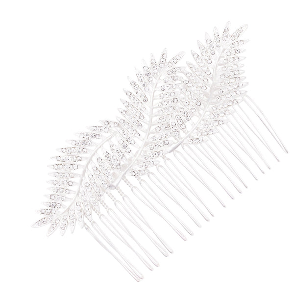 Fern Pave Silver Plated Leaf Comb - Gift Pouch