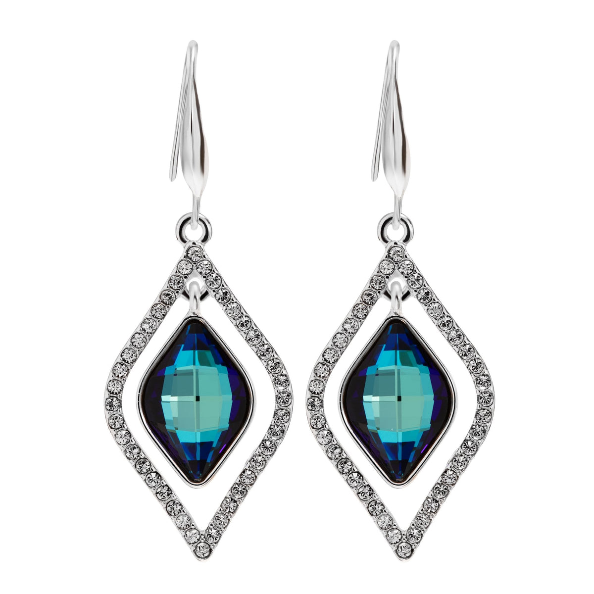 Jon Richard Radiance Collection Silver Plated Blue Diamond Frame Earrings