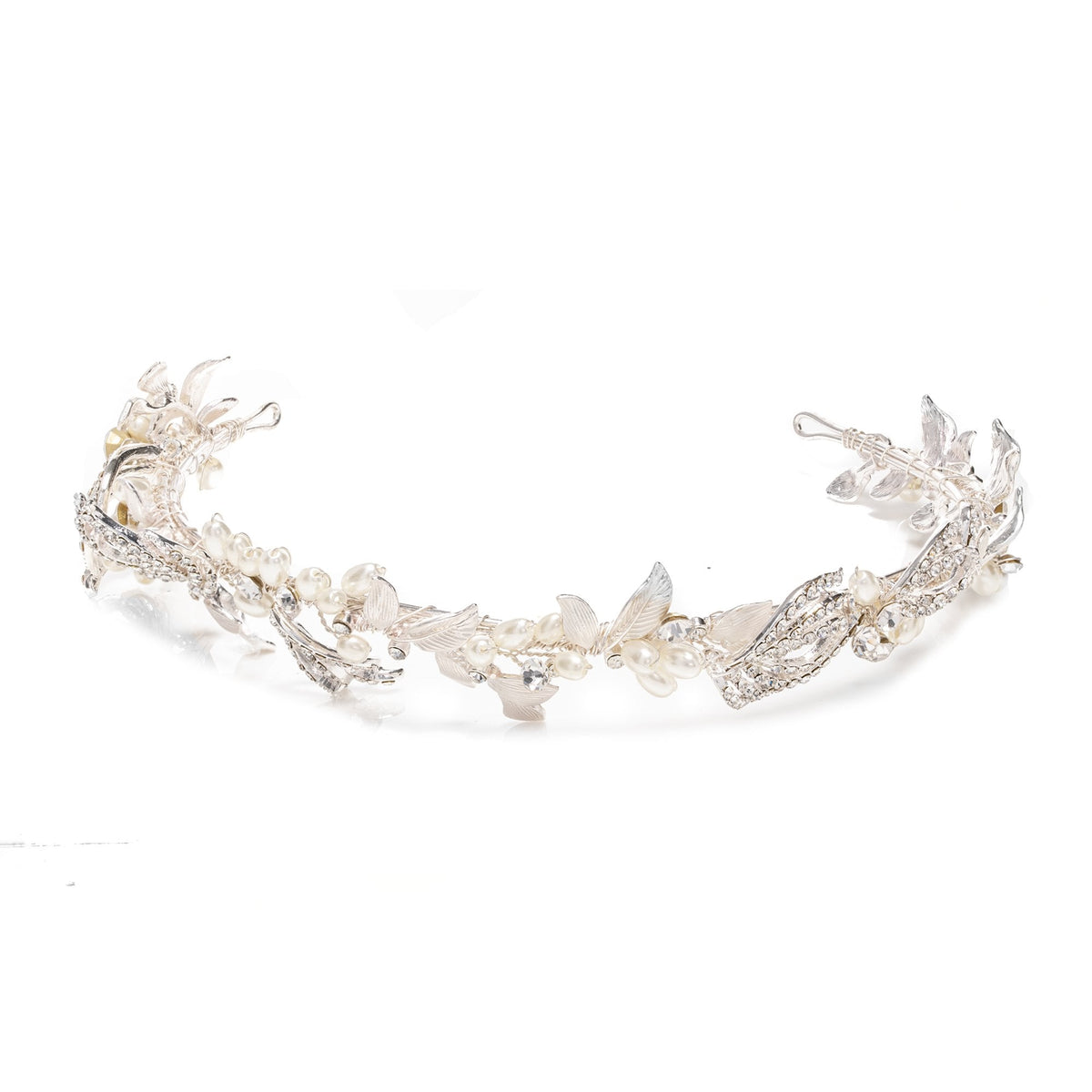 Delilah Plated Pave Feather Pearl Tiara Gift Pouch
