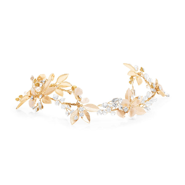 Jon Richard Janelle Gold Plated Brushed Leaf And Painted Floral Hair Vine - Gift Pouch