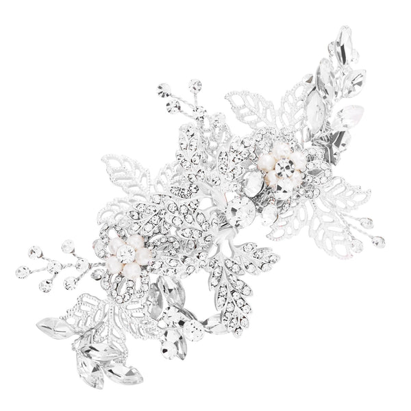 Suzie Open Leaf And Crystal Clip