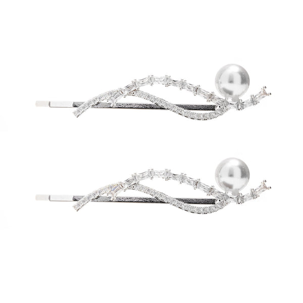 Sadie Silver Plated Cubic Zirconia Pearl Wave Slides - Pack Of 2