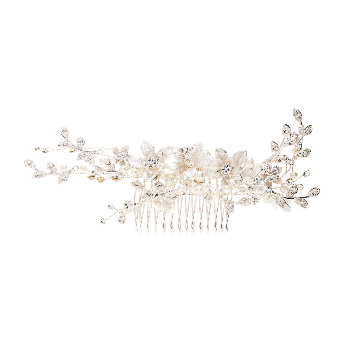 Madeline Silver Texture Petal Maple Leaf Spray Comb - Gift Pouch