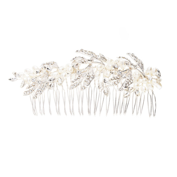 Olive Leaf And Pearl Large Comb - Gift Pouch