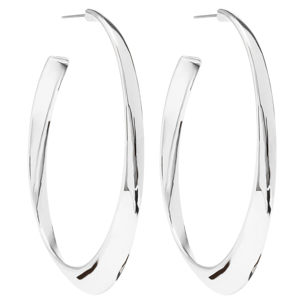 Silver Plated Polished Oval Hoop Earring