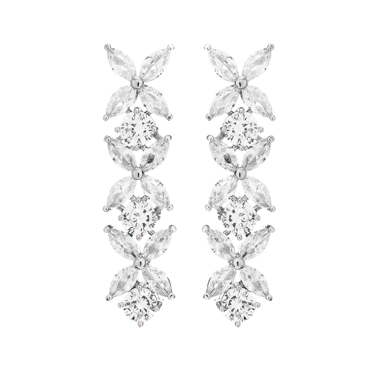 Silver Plated Cubic Zirconia Floral Tennis Drop Earring