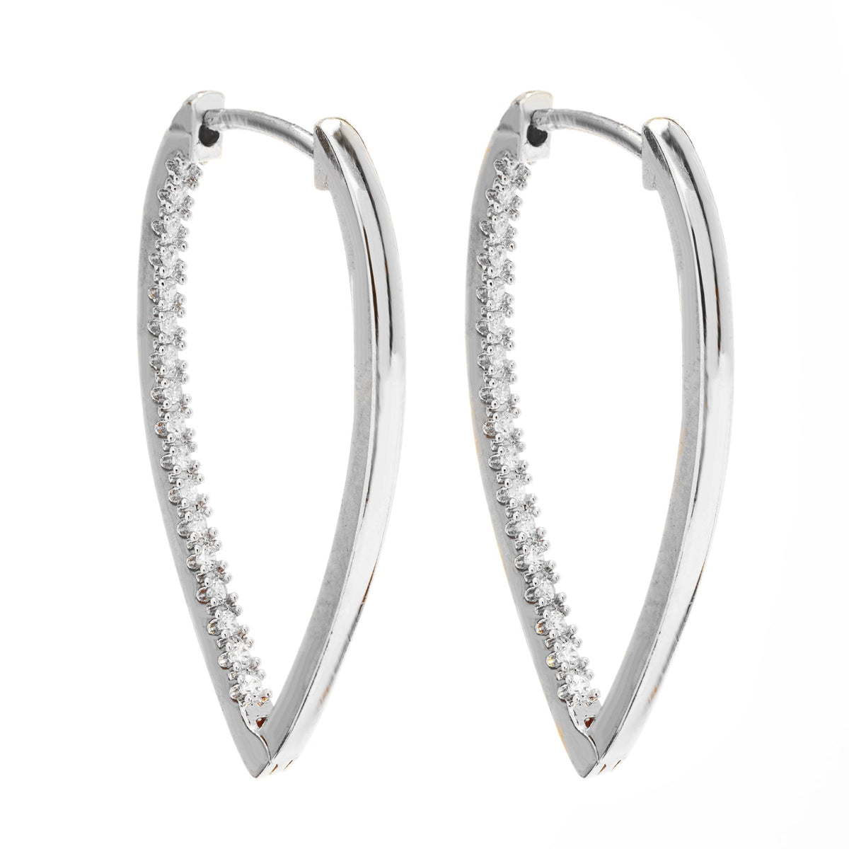 Silver  Plated Polished And Crystal Marquise Shaped Hoop