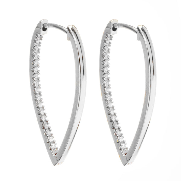 Silver  Plated Polished And Crystal Marquise Shaped Hoop