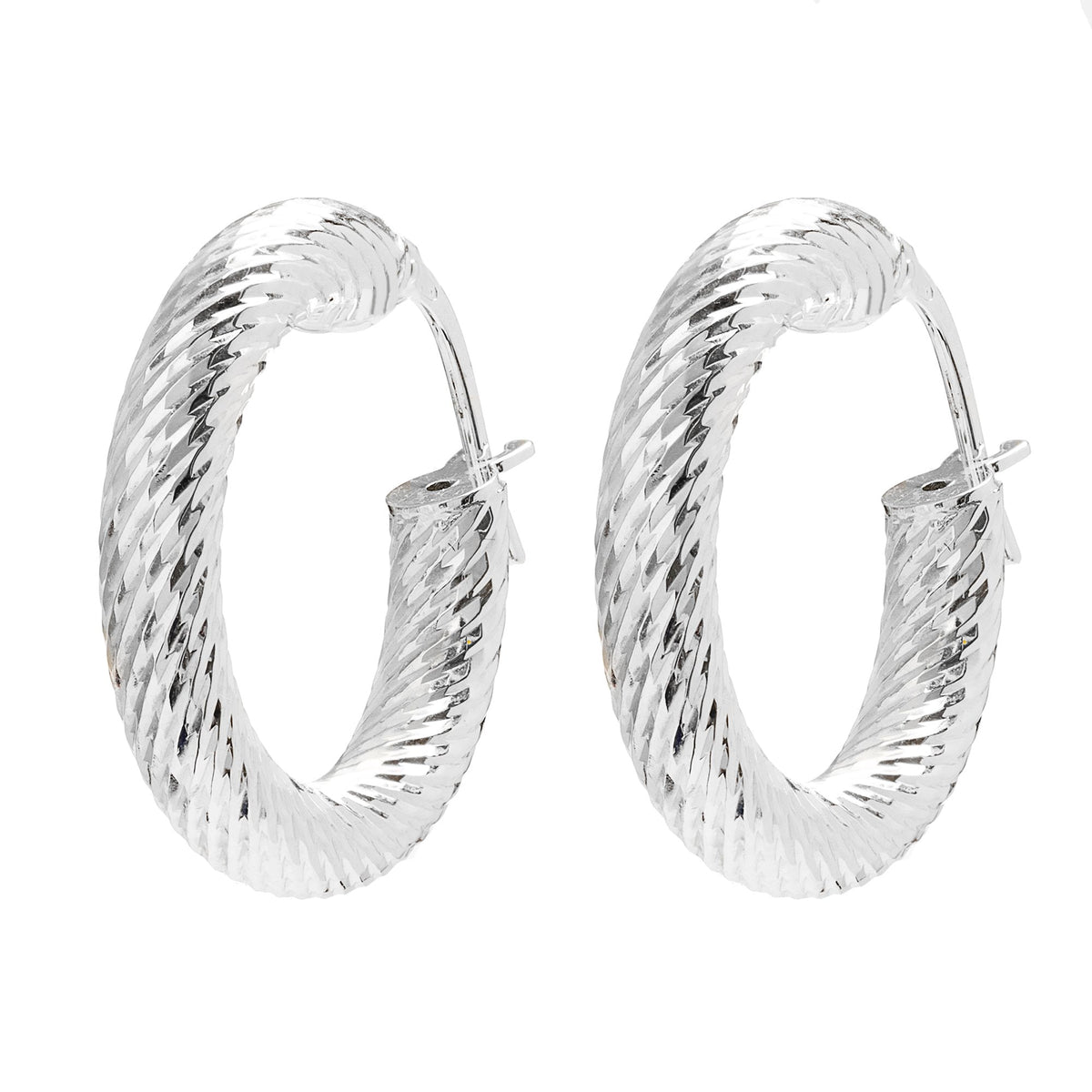 Sterling Silver 925 Diamond Cut Hoop Earring