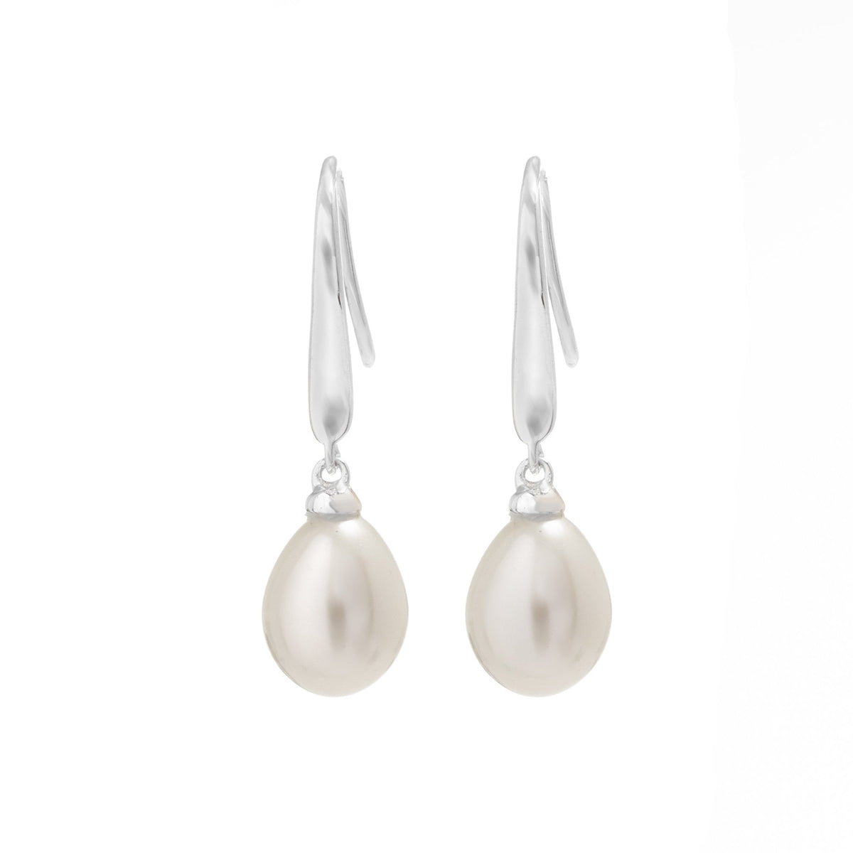 Sterling Silver 925 Freshwater Pearl Cubic Zirconia Sleek Drop Earrings