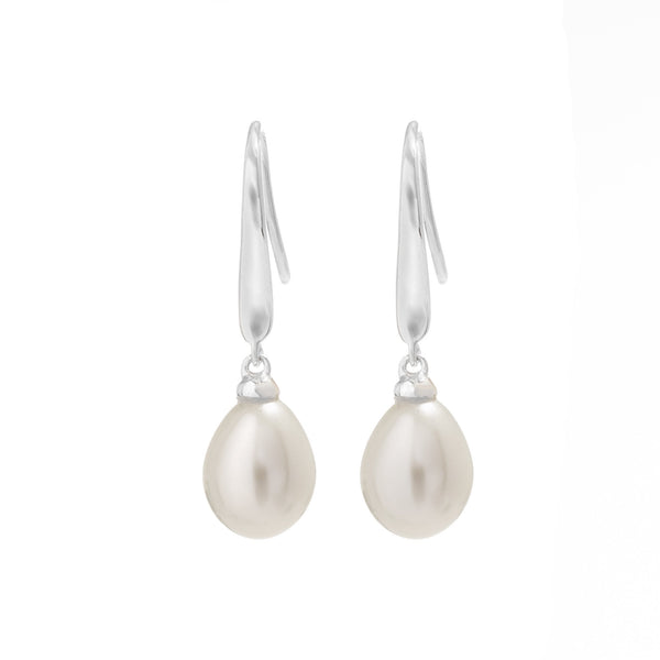 Sterling Silver 925 Freshwater Pearl Cubic Zirconia Sleek Drop Earrings