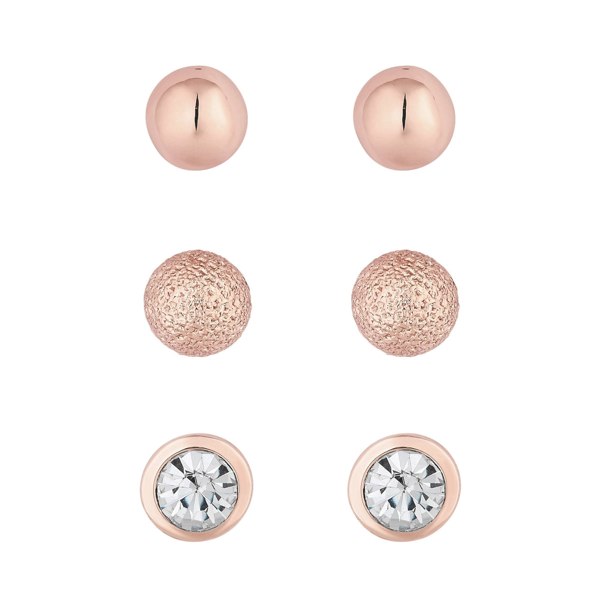 Rose Gold Plated Stud Earrings - Pack Of 3