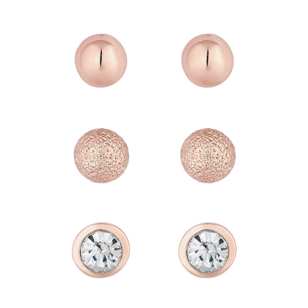 Rose Gold Plated Stud Earrings - Pack Of 3