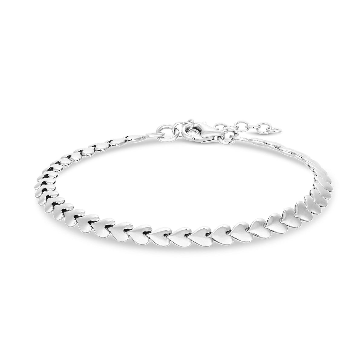 Sterling Silver 925 Heart Row Bracelet