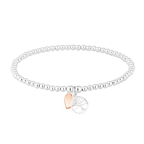 Simply Silver Sterling Silver 925 Polished Mini Tree of Love & Heart Stretch Bracelet