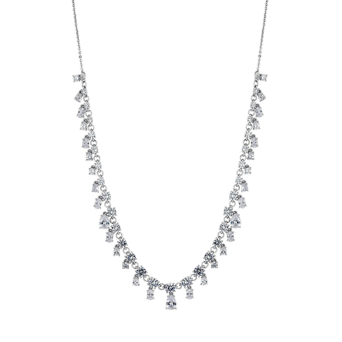 Silver Plated Cubic Zirconia Droplet Necklace