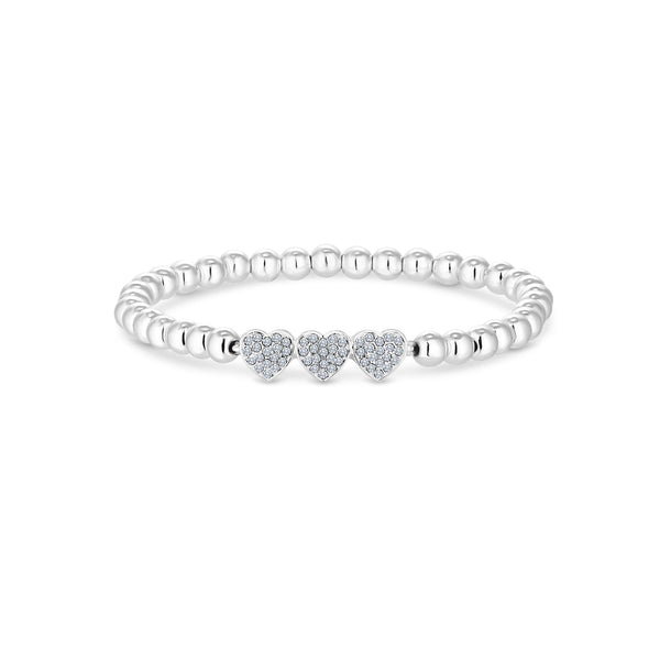 Silver Plated Crystal Heart Charm Stretch Bracelet - Gift Boxed
