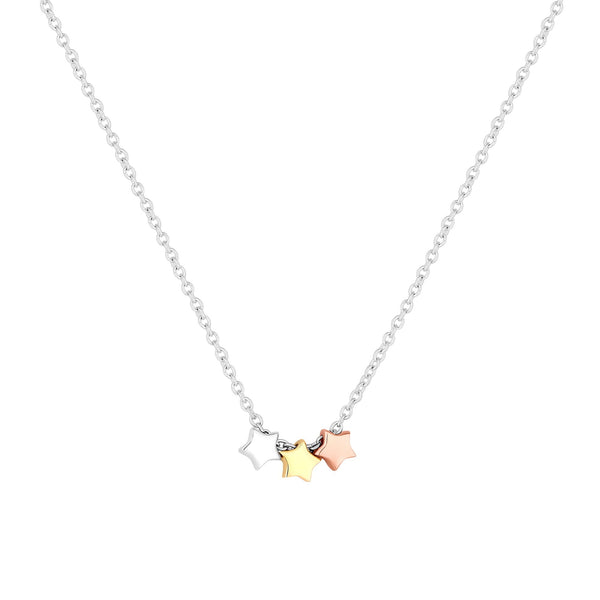 Sterling Silver 925 Tri-Tone Triple Star Necklace - Gift Boxed