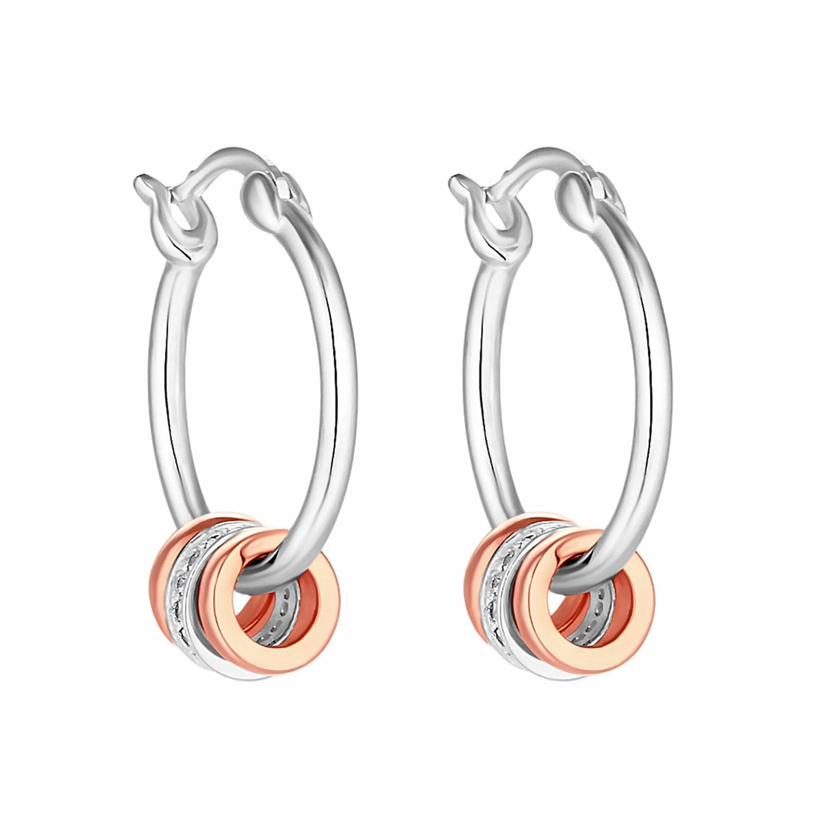 Sterling Silver 925  Two Tone Cubic Zirconia Charmed Hoop