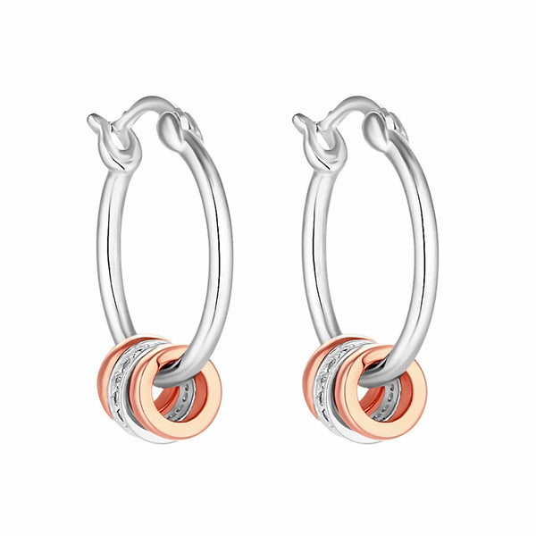 Sterling Silver 925  Two Tone Cubic Zirconia Charmed Hoop