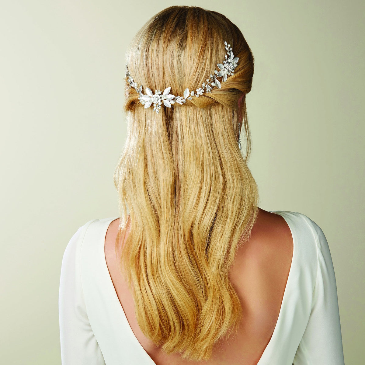 Lena Silver Crystal Fresh Water Pearl Double Hair Comb - Gift Pouch