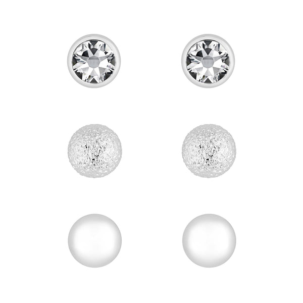 Silver Plated Crystal Stud Earrings  - Pack of 3