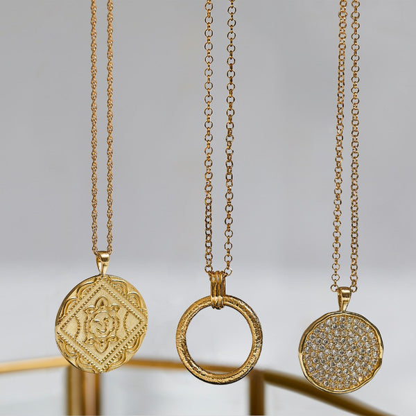 14ct Gold Plated Sterling Silver Cubic Zirconia Round Disc Necklace