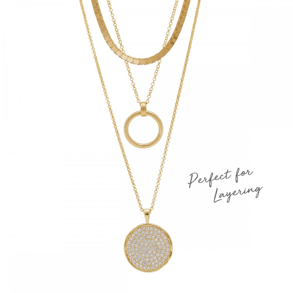14ct Gold Plated Sterling Silver Cubic Zirconia Round Disc Necklace