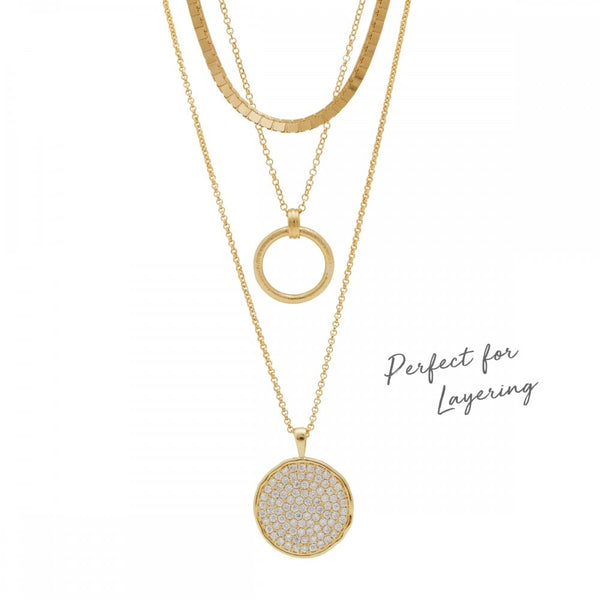 14ct Gold Plated Sterling Silver Cubic Zirconia Round Disc Necklace