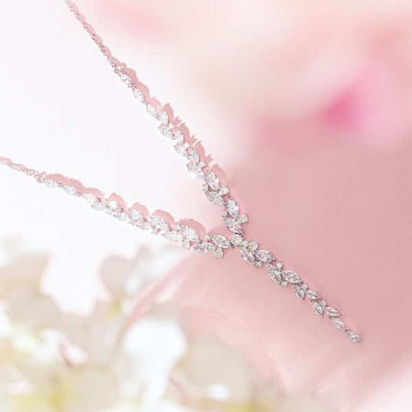 Silver Plated Cubic Zirconia Navette Necklace