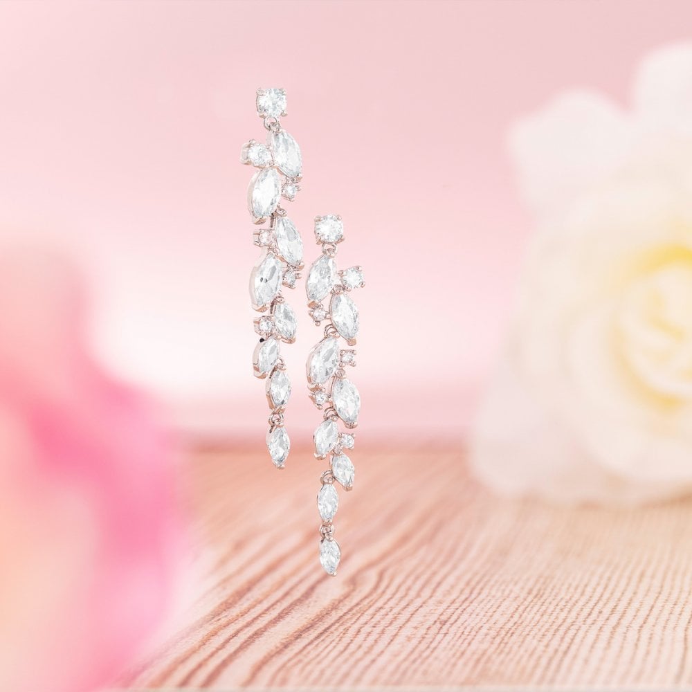 Silver Plated Clear Navette Charlotte Drop Earring