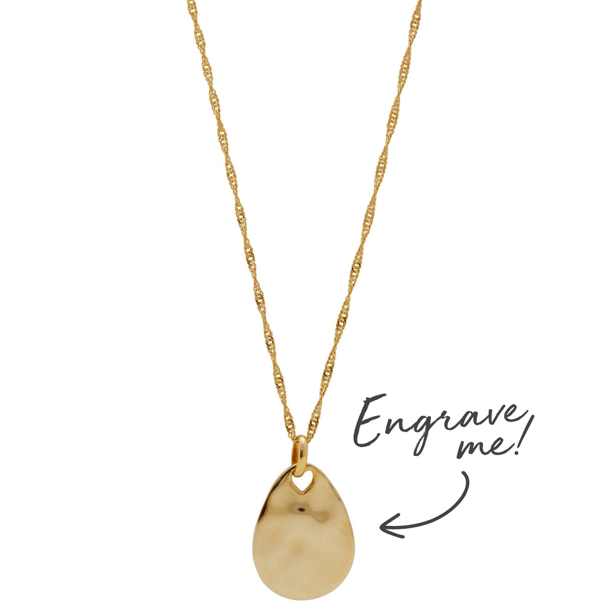 14ct Gold Plated Sterling Silver Fluid Pear Drop Pendant Necklace