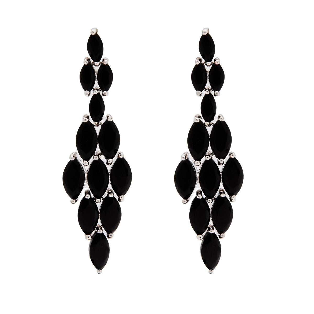 Rhodium Plated Jet Black Marquisse Navette Cubic Zirconia Diamond Shape Earrings