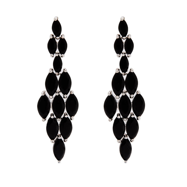 Rhodium Plated Jet Black Marquisse Navette Cubic Zirconia Diamond Shape Earrings