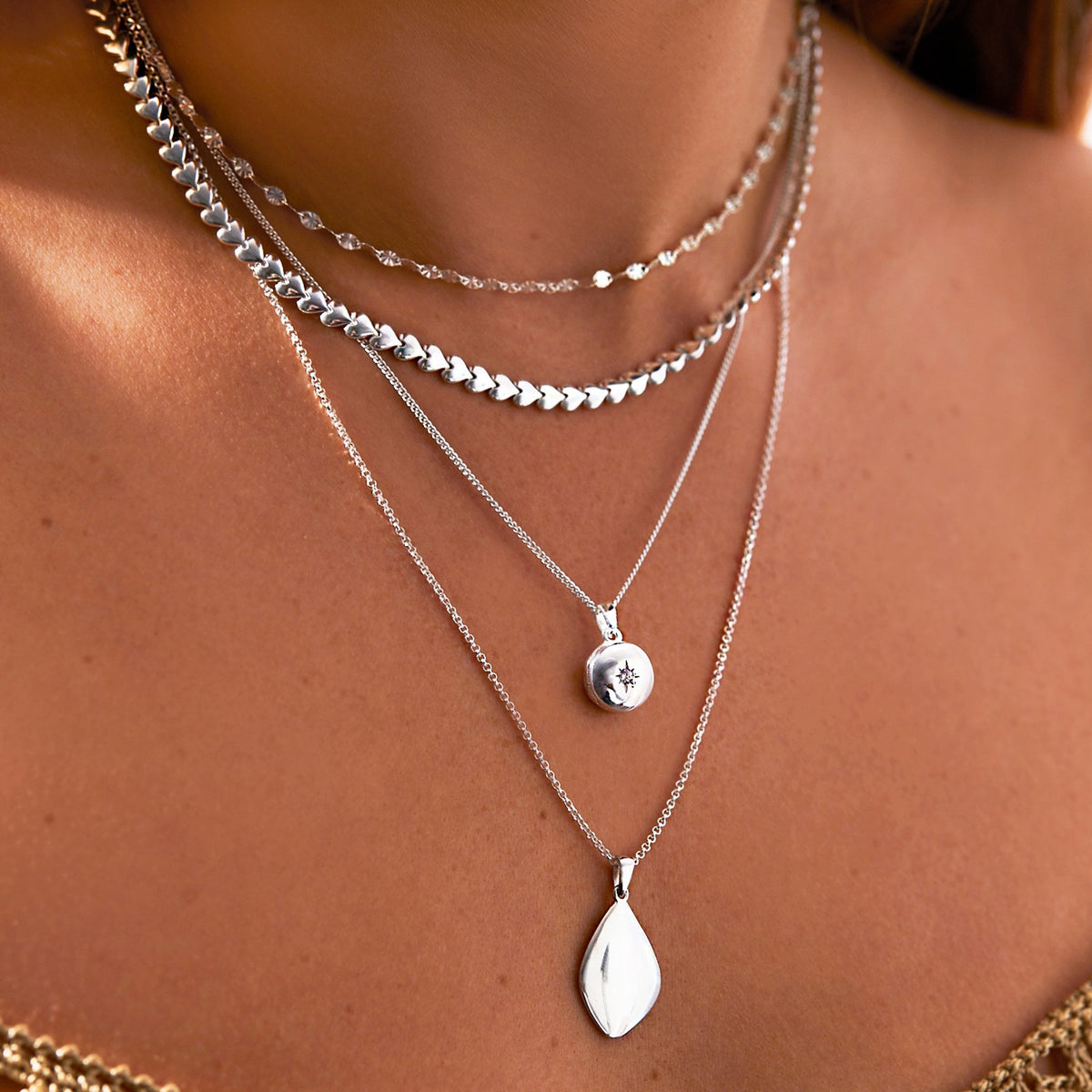 Sterling Silver 925 Heart Row Allway Necklace