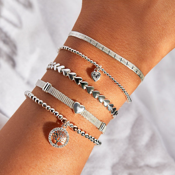 Simply Silver Sterling Silver 925 Beaded Tree of Love Charm Stretch Bracelet