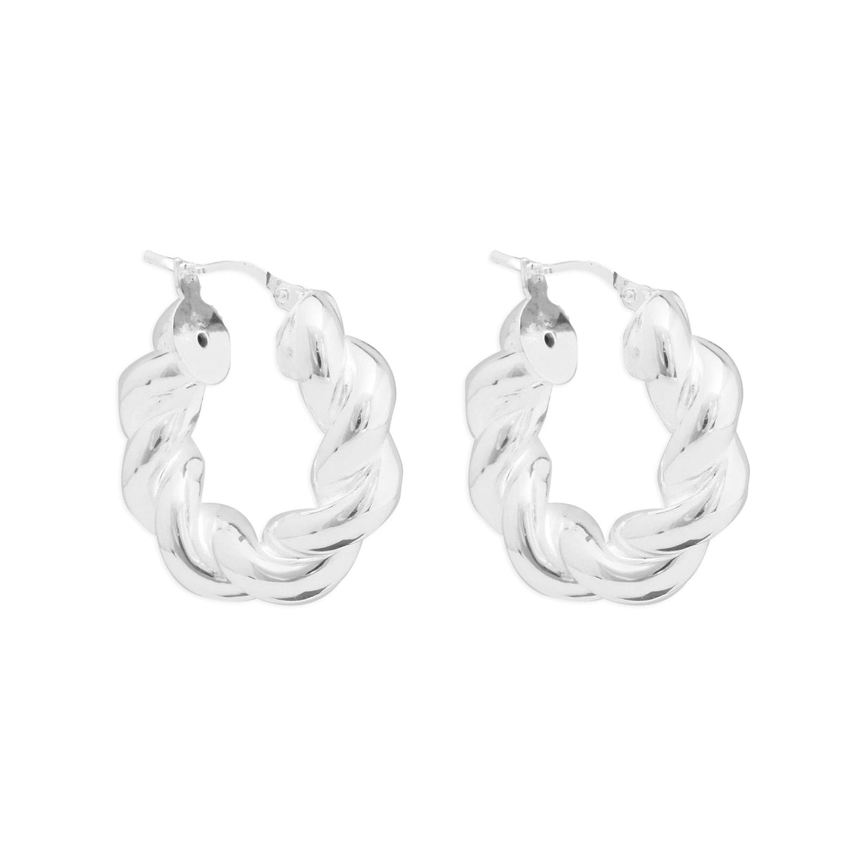 Sterling Silver 925 Polished Chubby Twist Hoop Earrings