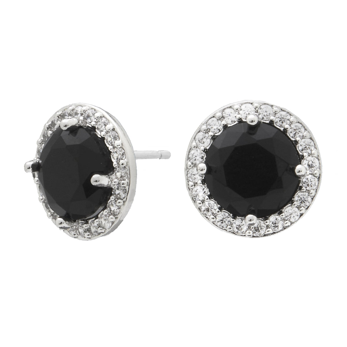 Rhodium Plated Jet Cubic Zirconia Halo Stud Earrings