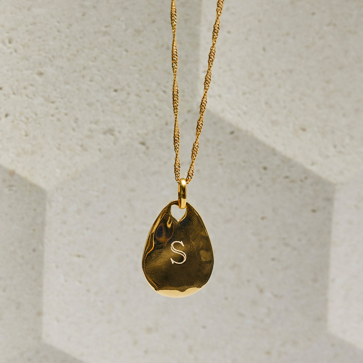 14ct Gold Plated Sterling Silver Fluid Pear Drop Pendant Necklace