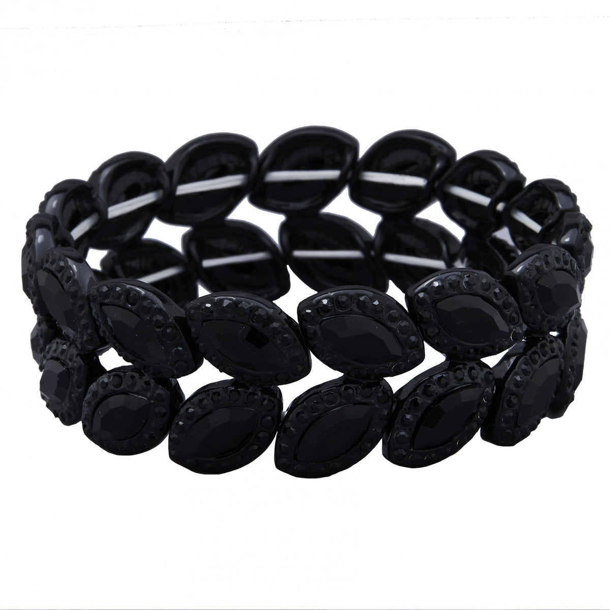 Black Plated Jet Crystal Halo Stretch Bracelet