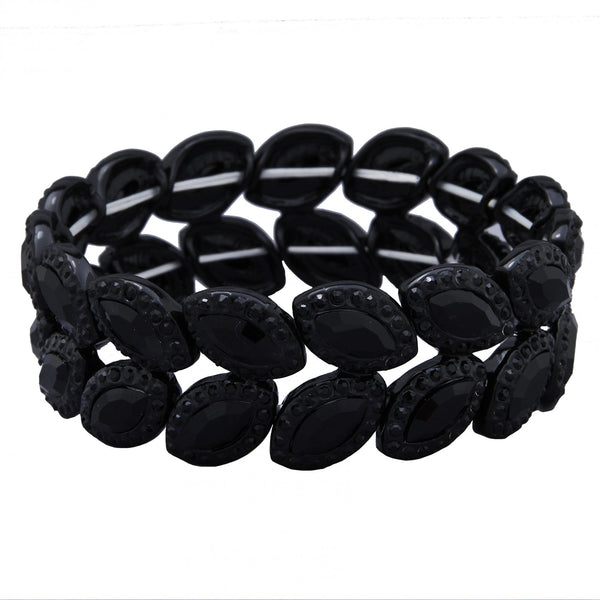 Black Plated Jet Crystal Halo Stretch Bracelet